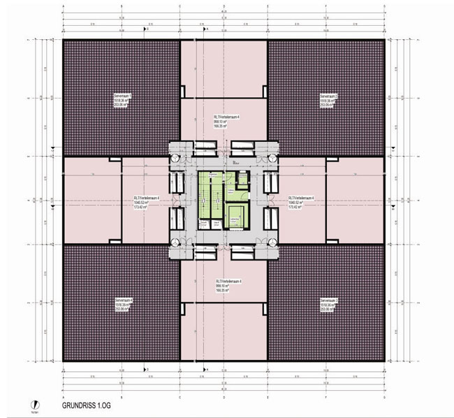 Durch die intelligente Anordnung der Räumlichkeiten werden gegenüber herkömmlichen Rechenzentren Technikflächen gespart und der Anteil der nutzbaren Serverfläche maximiert. Außerdem erlaubt der Aufbau des Gebäudes einen reibungslosen stufenweisen Ausbau der Rechenzentrums-Flächen, je nach Bedarf oder Investitionsbudget.